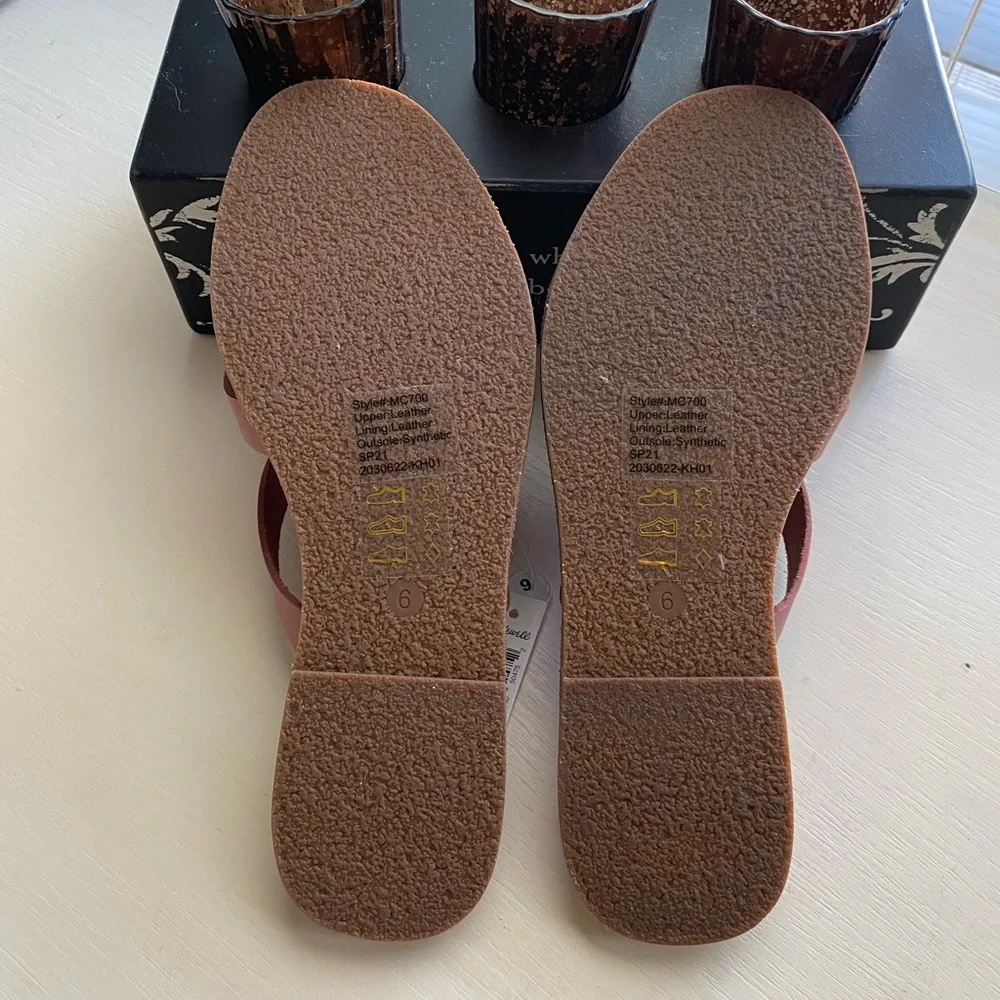Madewell Rose Leather Boardwalk Crisscross Thong Sandals Size 6 - Picture 5 of 9